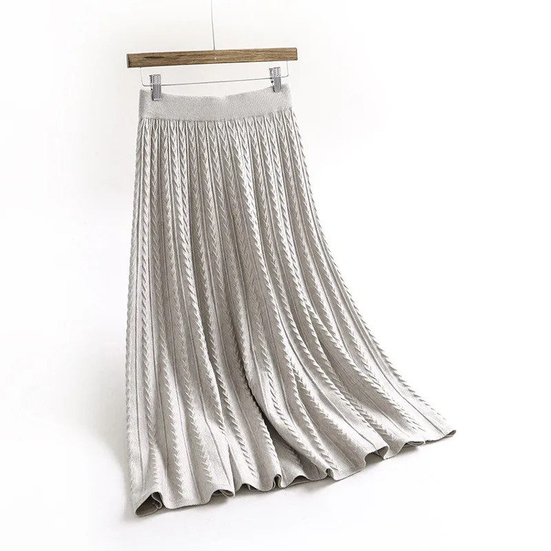 negro Falda Jacquard Paraguas 2019 Largo Punto marrón invierno Alta Beige Cintura Otoño Mujer Faldas Retro Nueva De La Palabra gris Lana 4wO7qWU