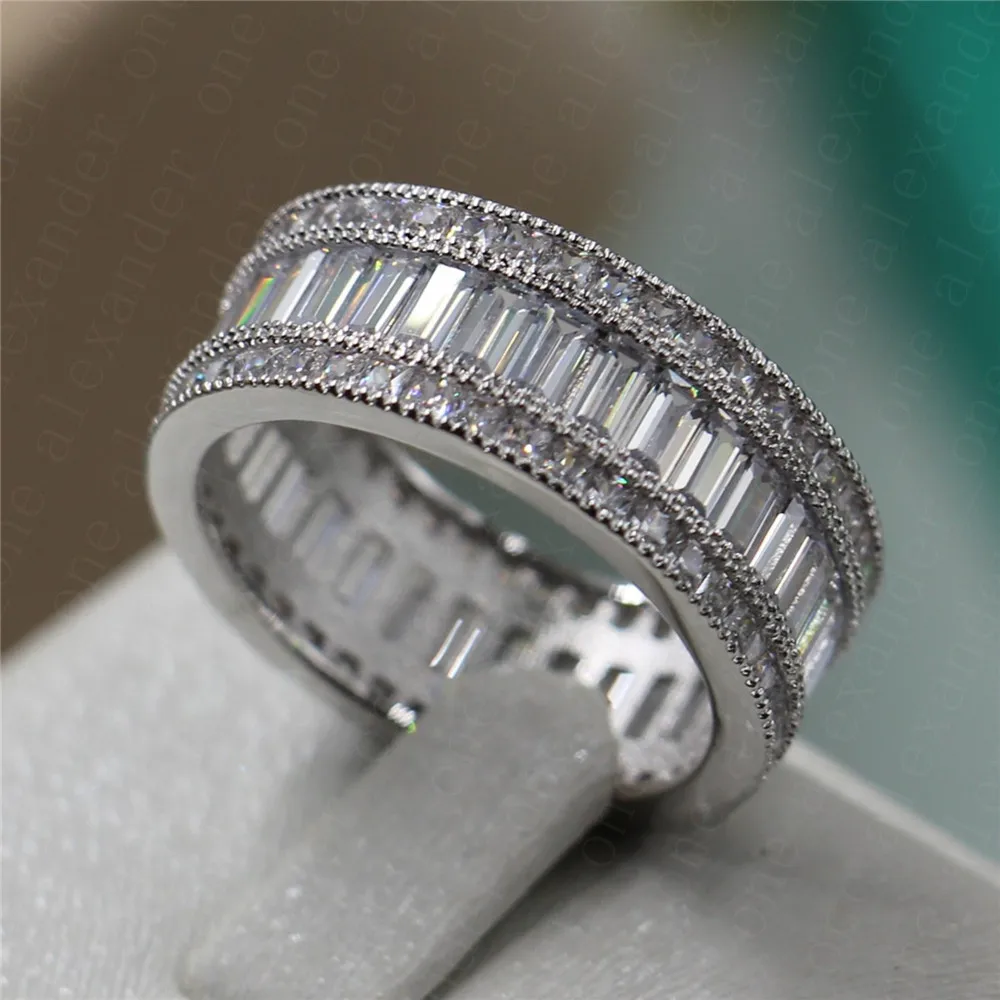 

Luxurious Princess-cut Pave setting full 5A Zircon birthstone CZ Ring 10KT White gold filled jewelry Wedding Band Ring For Women