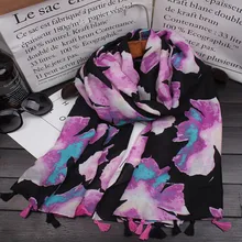 Мода Ombre Цветочный принт кисточкой шарфы и платки Цветочный принт Обёрточная бумага хиджаб 10 шт./лот