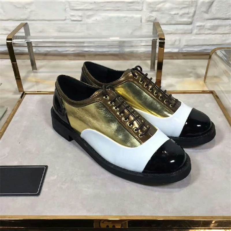 

New Mixed Color patent Leather Women Casual Shoes Oxfords British Platform Flats Spring Round Toe Lace Up Loafers Tenis Feminino