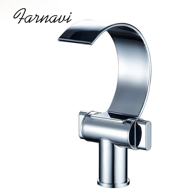 

Bathroom Basin Waterfall Faucet High Arc Double Handle Chrome Hot&Cold Bathroom Fittings Deck Mounted Mixer Water Tap Crane