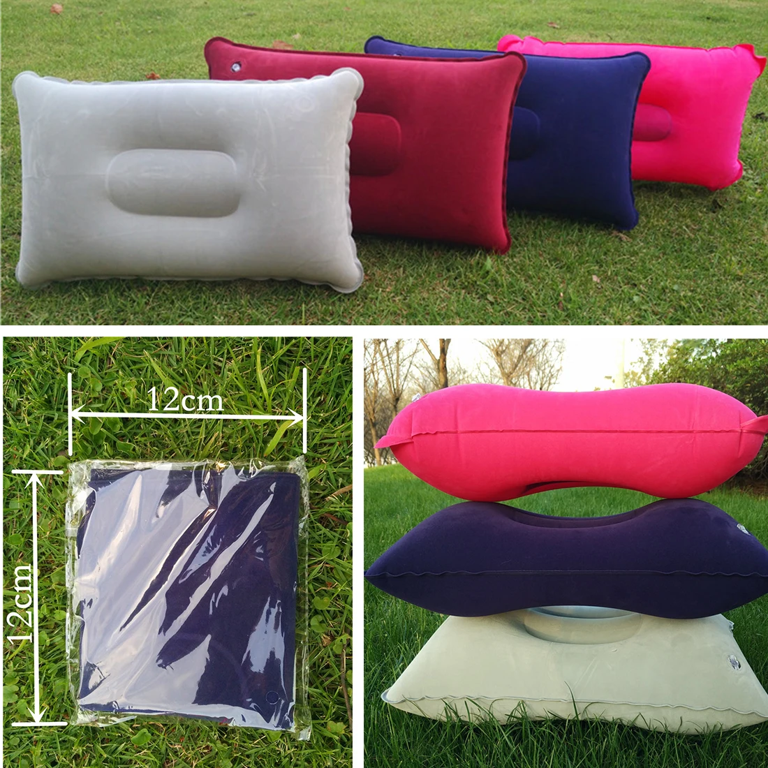 

New Inflatable Portable Outdoor Air Pillow Double Sided Flocking Cushion Travel Plane Hotel Sleep Camping Hiking Air Mattress