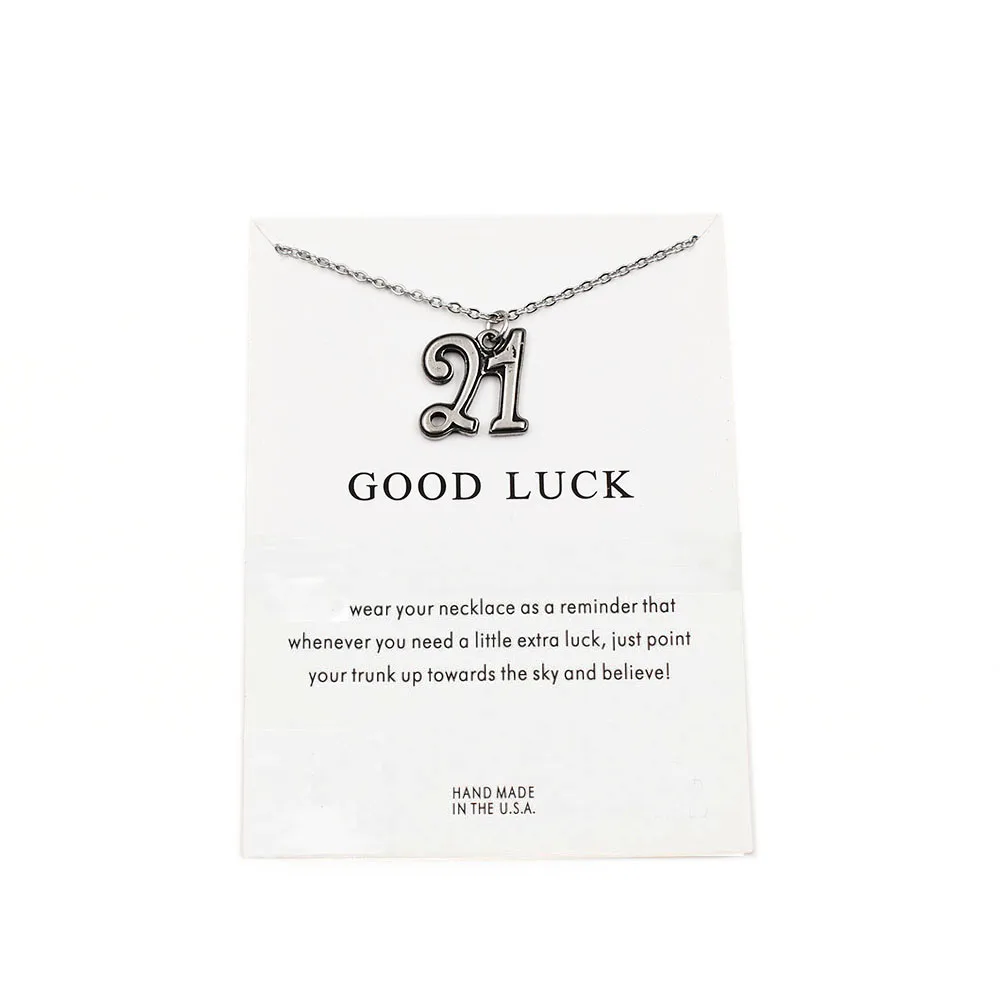

Stainless Steel Number 21 Pendant Card Necklace With Stainless Steel Chain 2019 MAP Necklace 10PCS