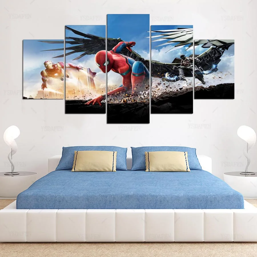 Ysdafen Moderne Декор HD gedrukt filmposters woonkamer 5 stuks Человек паук выпускников холст schilderijen стены