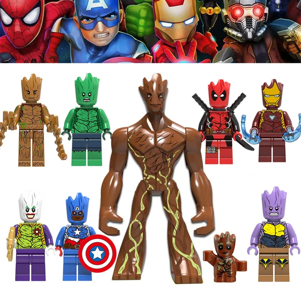 Avengers Endgame Super Heros Figures Legoings Big Groot Avengers Captain Marvel Spiderman Building Blocks Toys For Children