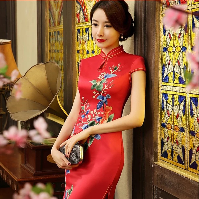 Long Qipao Fashion Traditional Chinese Clothing for Women Silk ...