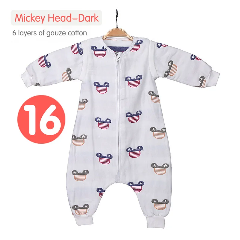 16Mickey Head-Dark 6-слойное хлопковое газовое платье для маленьких спальный мешок Весна и осень тонкая детская Всесезонная Универсальный нагрева комнаты ножки малыша анти-kick - Цвет: 16Mickey Head-Dark