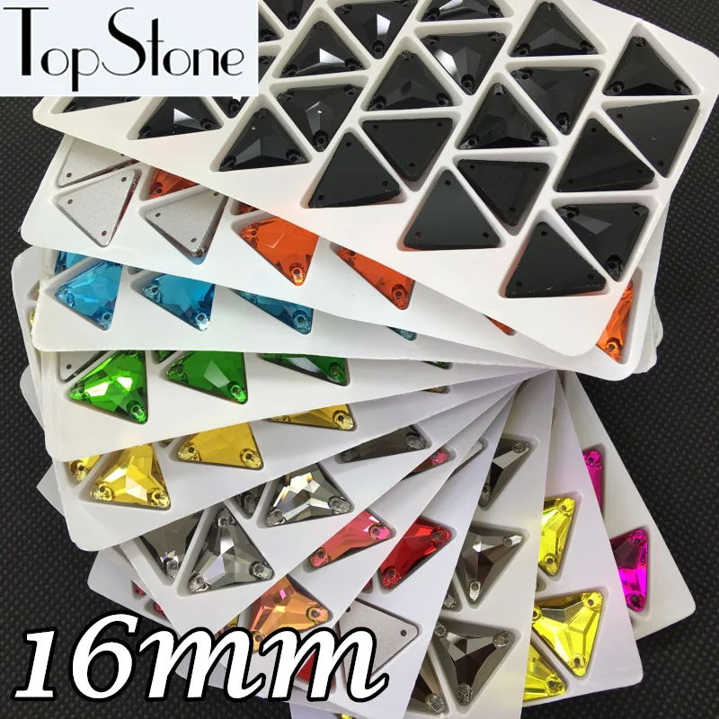 

ALL Colors Glass Crystal 3270 Triangle 150pcs 16mm Sew On Stone Flatback 3holes Sewing Jewelry Beads DIY Deco Dress Making