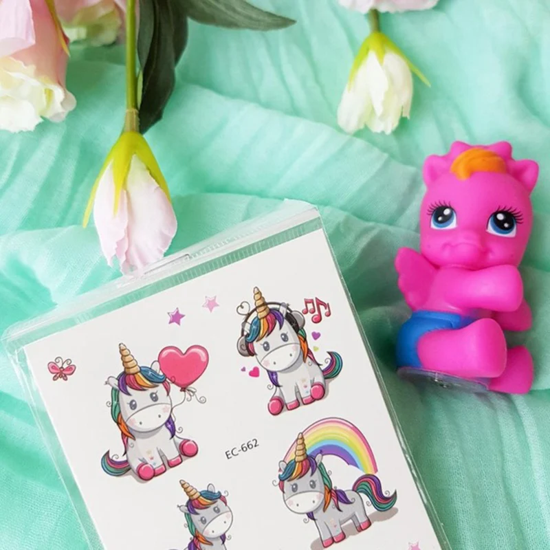WEIGAO الكرتون يونيكورن لصاقات وشم لطيف الاطفال وهمية الأطفال Tatouage Temporaire الجسم الفن للماء المؤقتة الوشم ملصق