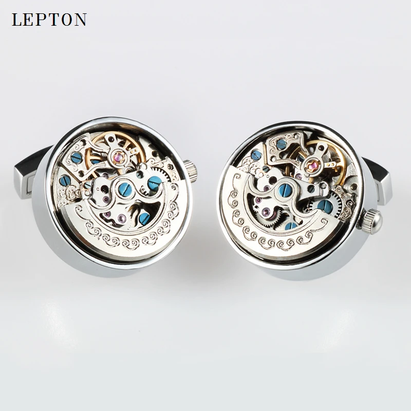 Hot Sale Functional Watch Movement Cufflinks Lepton Steampunk Gear Watch Mechanism Cufflink for Mens Relojes gemelos