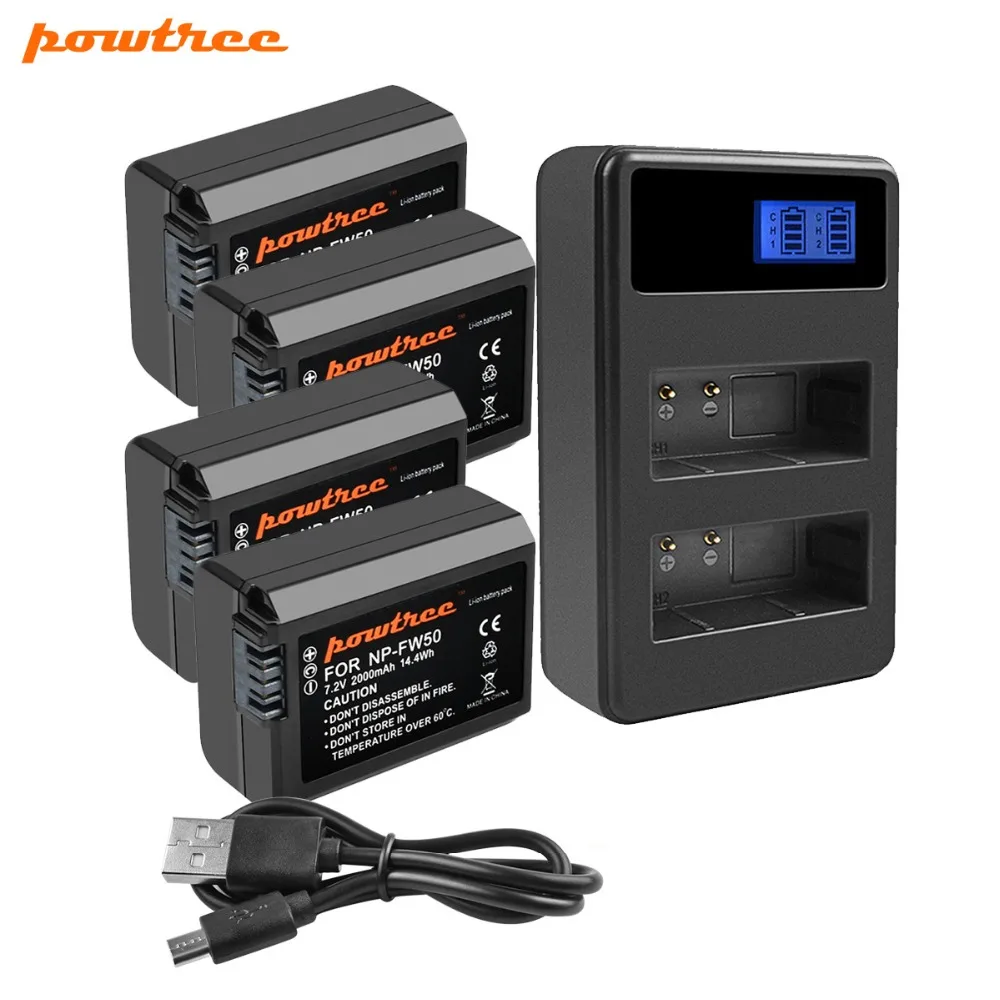 

Turpow For Sony 4PCS 2000mAh 7.2V NP FW50 NP-FW50 NPFW50 Camera battery Akku + LCD Dual Charger For Alpha 7 a7 7R a7R II 6500