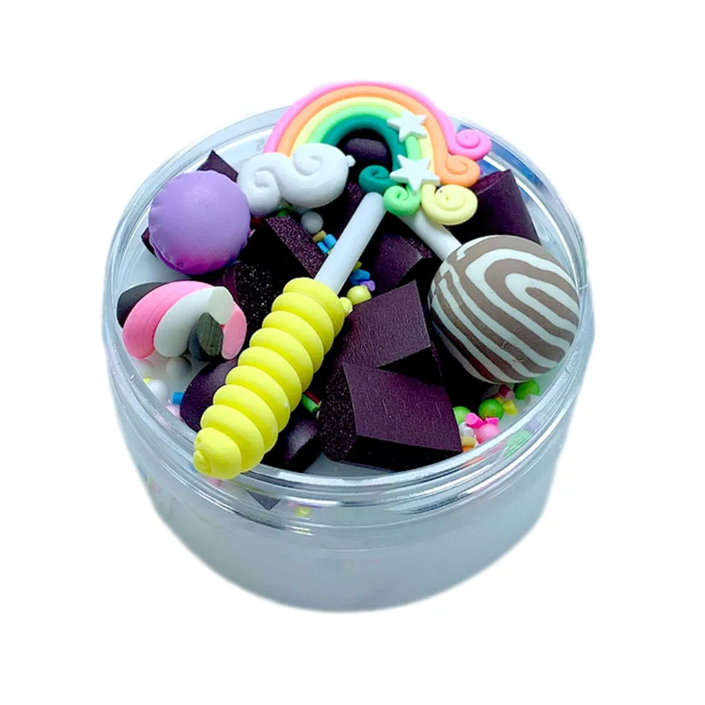 Clay Slime DIY Soft Cotton Cloud Slime Rainbow Charms Clear Slime