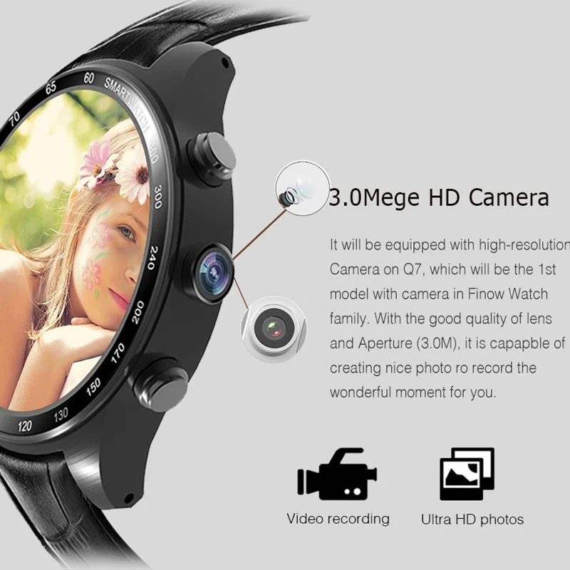 Finow Q7 MTK6580 1 2 ГГц 4 ядра 3g smart watch Android 5 поддержка sim карта TF Шагомер монитор
