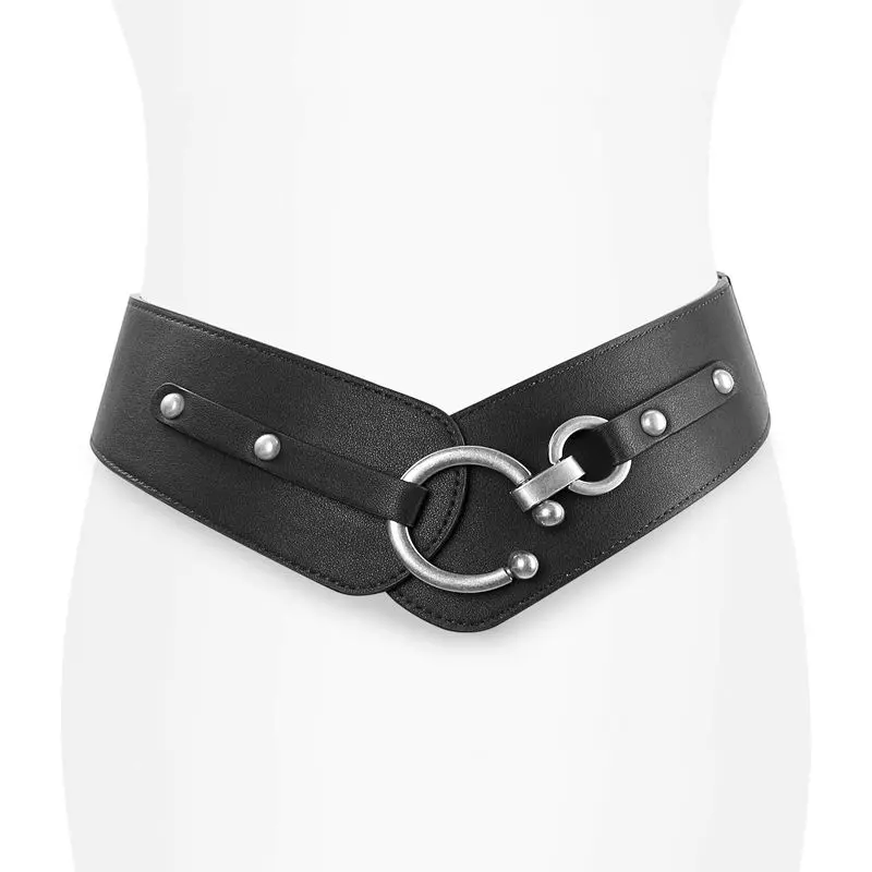 

Women's Fashion Vintage Wide Elastic Stretch Waist Belt With Interlock Buckle(Black)