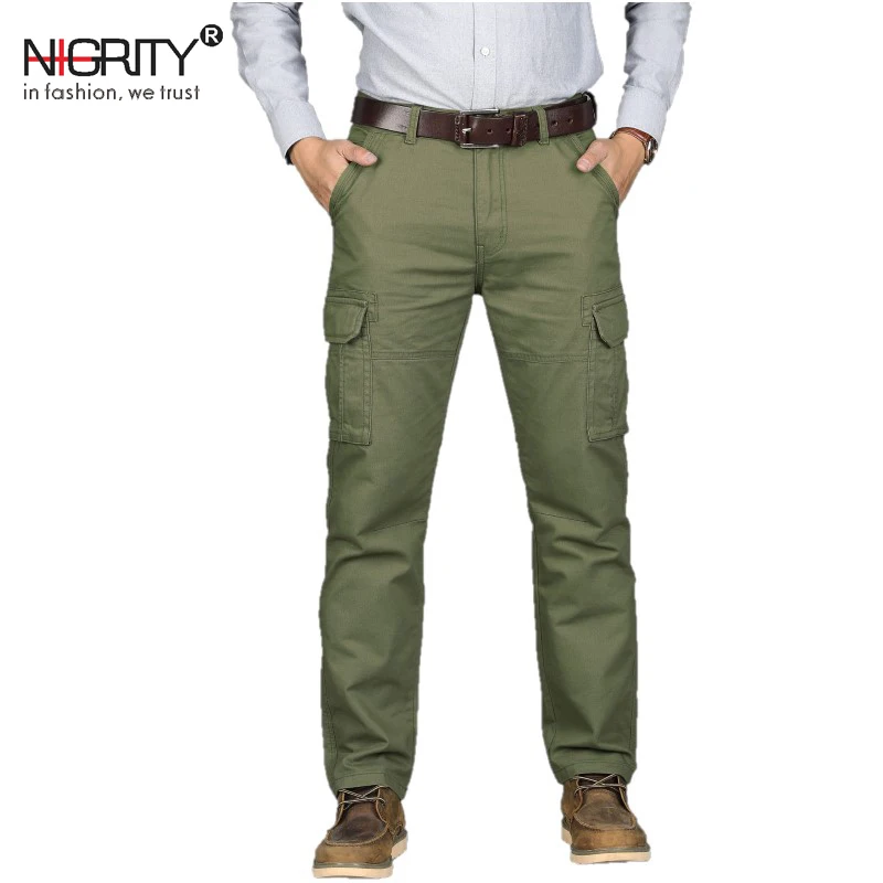 NIGRITY Новый Для мужчин брюки-карго Штаны армия зеленый большие карманы украшения Для мужчин s Повседневное брюки легко мыть мужской осень