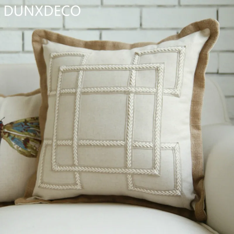 

DUNXDECO Cushion Cover Decorative Pillow Case Vintage Natural Weaving Geometric Patterns Linen Cotton Coussin Bed Room Decor