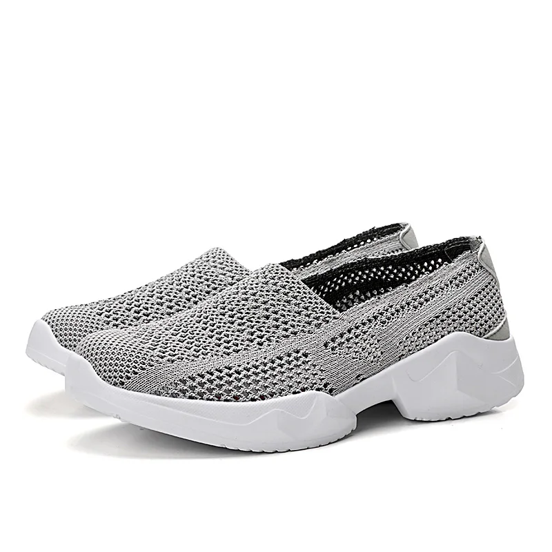 EOFK Sneakers Women Summer Flats Shoes Breathable Mesh Casual Shoes Woman Slip on Flats Sneakers Ladies Shoes Tenis Feminino - Цвет: Серый