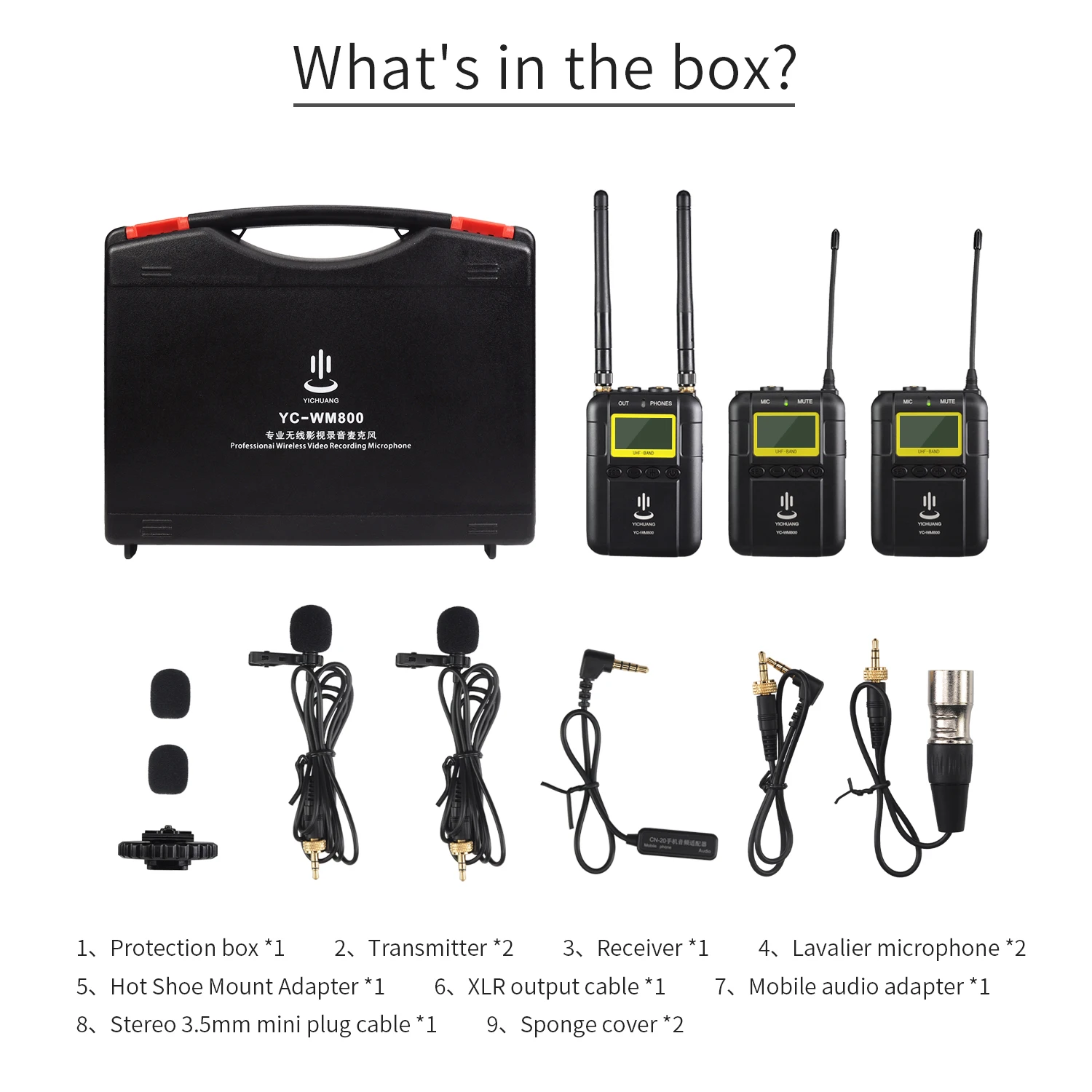 YICHUANG YC-WM800 Двухканальный UHF профессиональный беспроводной видео Запись микрофон для DSLR камеры видеокамеры интервью