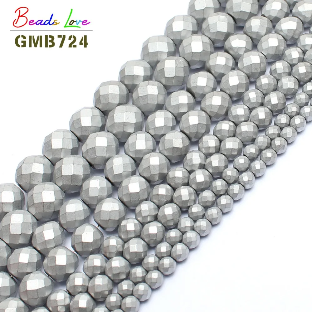

Natrual Stone Beads Matte Silver Color Faceted Hematite Round Beads For Jewelry Making Bracelet 3/4/6/8/10mm Beads Diy Jewelry