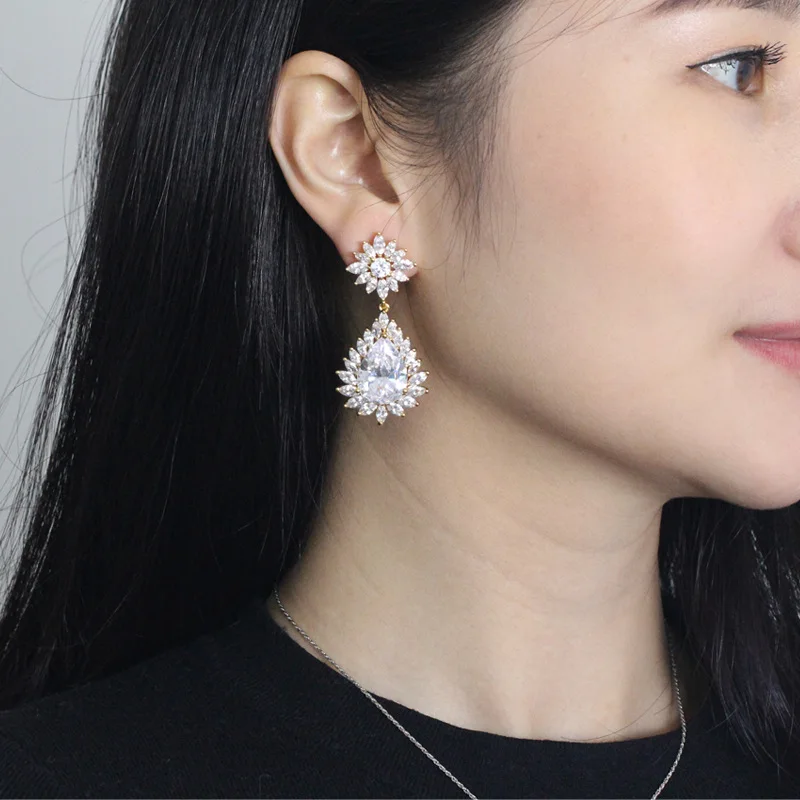 Женские серьги подвески в форме капли воды с фианитом|bridesmaid earrings|drop earringsearrings brand |
