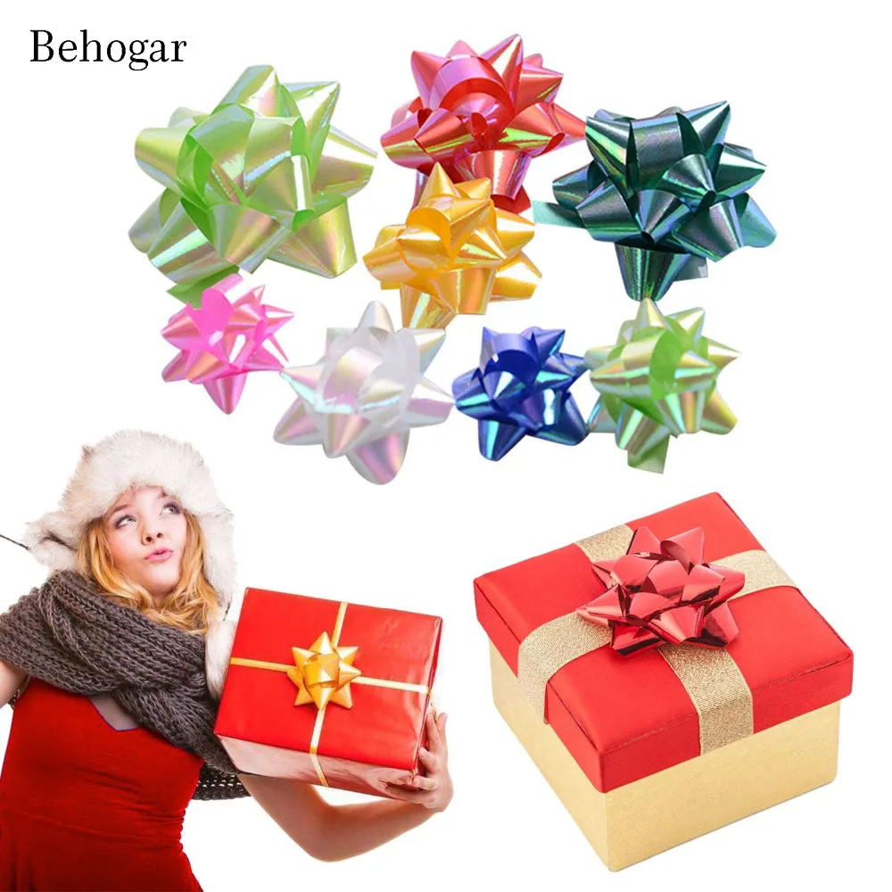 

Behogar 51pcs 3 Size Self Adhesive Star Flower Gift Wrap Bows Craft Supplies Present Package Wrapping Wedding Decoration