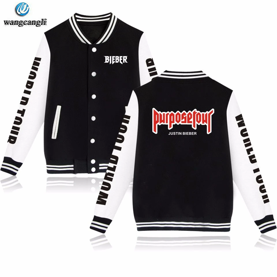Justin Bieber Purpose Tour Fashion Baseball Jacket Men/Women Hip Hop Plus Size Jackets Hoodies Uniform Sweatshirt Brand Clothing