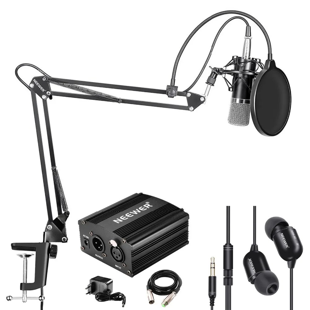 

Neewer NW-700 Condenser Microphone and Monitor Earphone Kit Includes 48V Phantom Power Supply/NW-35 Boom Scissor Arm Stand