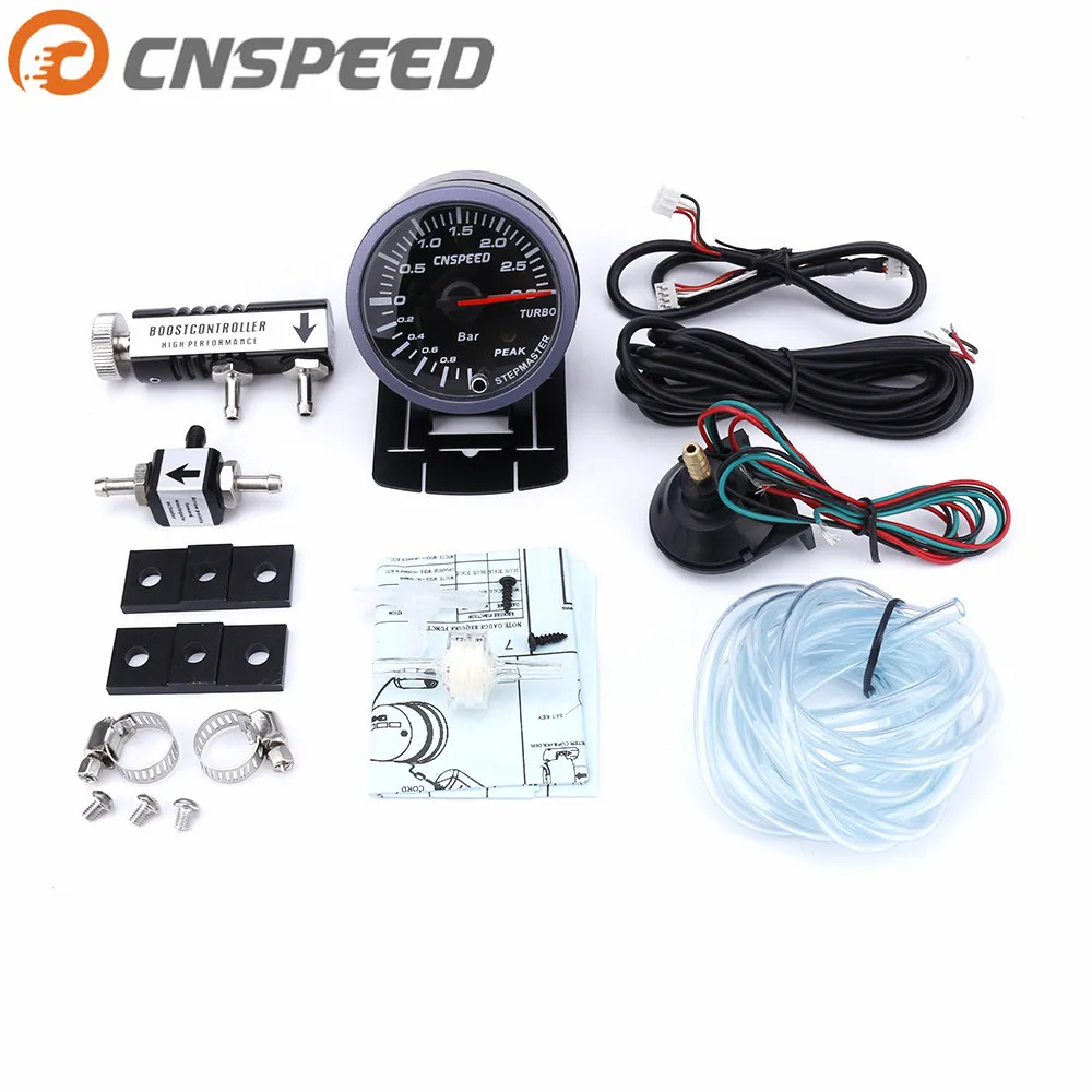 CNSPEED Free shipping 60MM Car Turbo Boost Gauge 3Bar + Adjustable