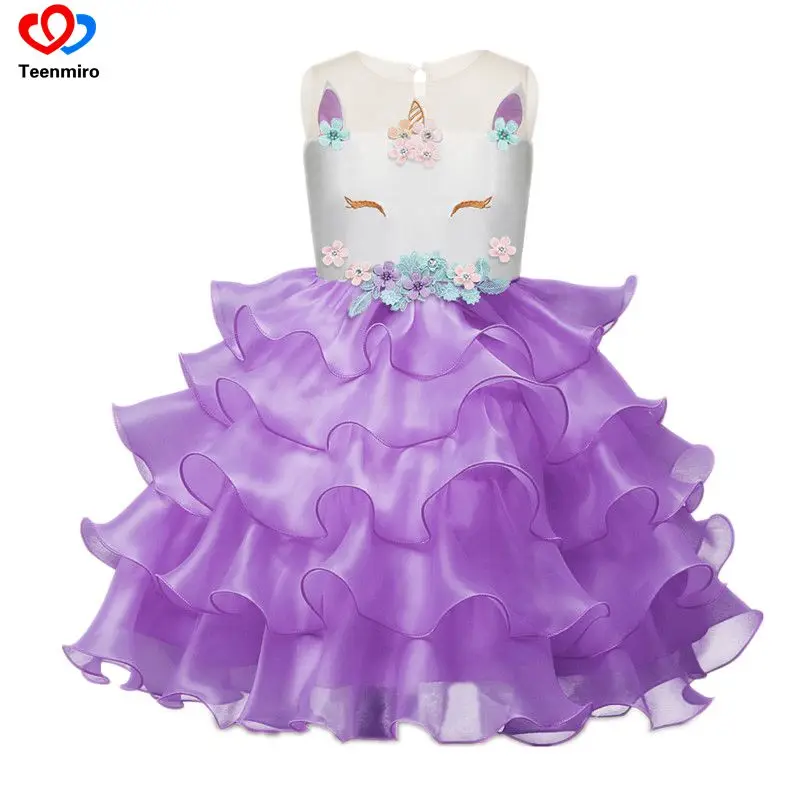 Цена 2018 детская Костюмы Дети Единорог платье девушки тюль радуги платья для малышей, детей Единорог День рождения бальное Халаты Костюмы