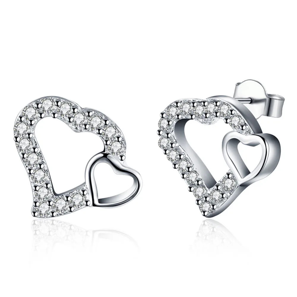 

2018 New 925 Sterling Silver In My Heart Pave Stud Earrings, Clear CZ for Women Fine Fashion Jewelry Wedding love stud