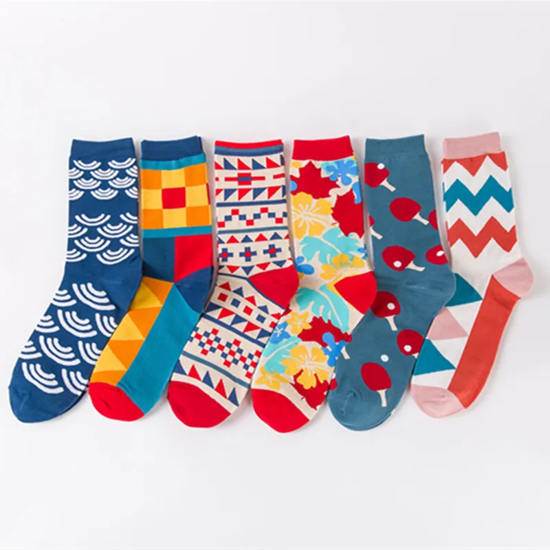 

2019 style British style Fashion Harajuku Size 36-43 Geometric patterns Colorful Creative Breathable funny cute Street Socks