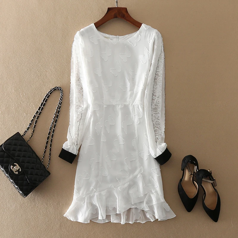 JIBAIYI Elegant Embroidery White Women Dress Vintage Long Lace Sleeve Spring Vestidos Female Party Hollow O-neck Sexy Dresses JIBAIYI Elegant Embroidery White Women Dress Vintage Long Lace Sleeve Spring Vestidos Female Party Hollow O-neck Sexy Dresses