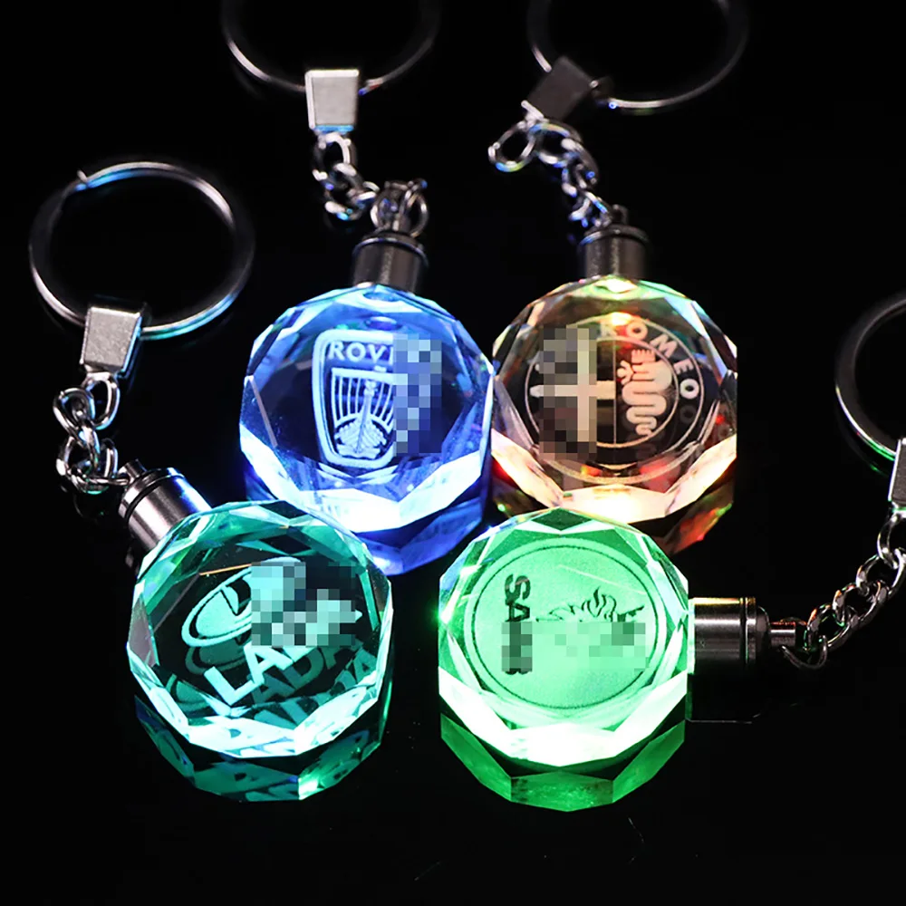 

Colorful LED Light Car Logo Key Chain Laser Engraved Crystal Key Ring Mitsubishi Nissan PEUGEOT Rolls-Royce Key Protector SP1854