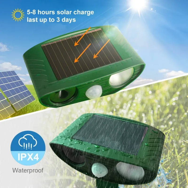 

Ultrasonic repellents Animal Pest Mouse Repeller PIR Sensor Outdoor Waterproof Solar Garden Cat Dog Fox Repellent
