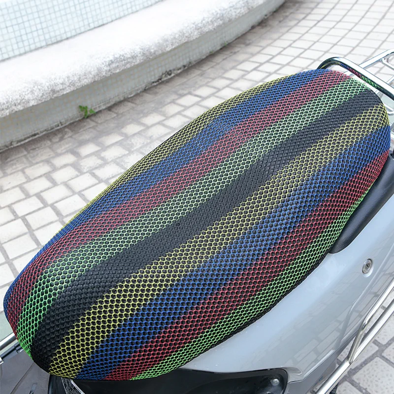 S New Breathable Summer 3D Mesh Motorcycle Seat Cover Sunscreen Anti-Slip Waterproof Heat insulation Cushion protect Net Cover - Цвет: Colorful-S