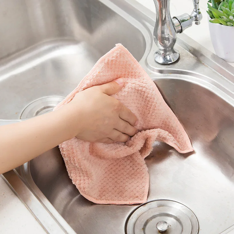 Однотонная Коралловая бархатная тряпка без ворса чистящая скатерть кухонная