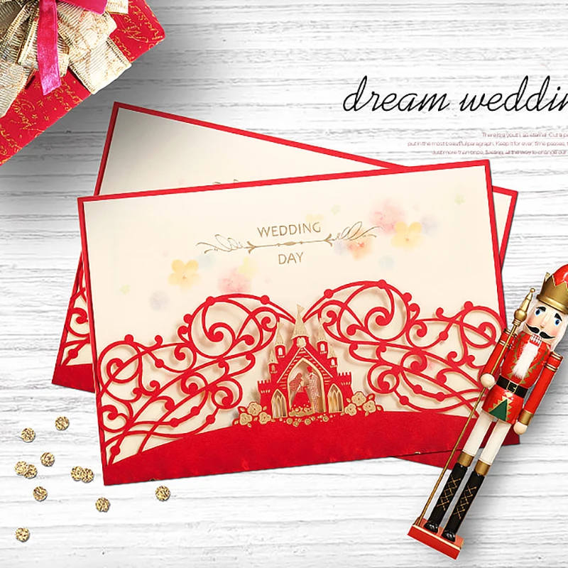 Cheap Red Wedding Invitations Fashion Lace Engagement Anniversary
