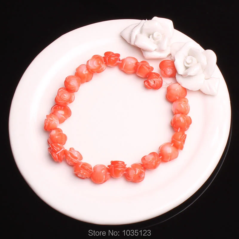 

9-10mm Natural Pink Coral Engraving Flower Shape DIY Loose Beads 25Pcs Creative Jewellery Making w3452