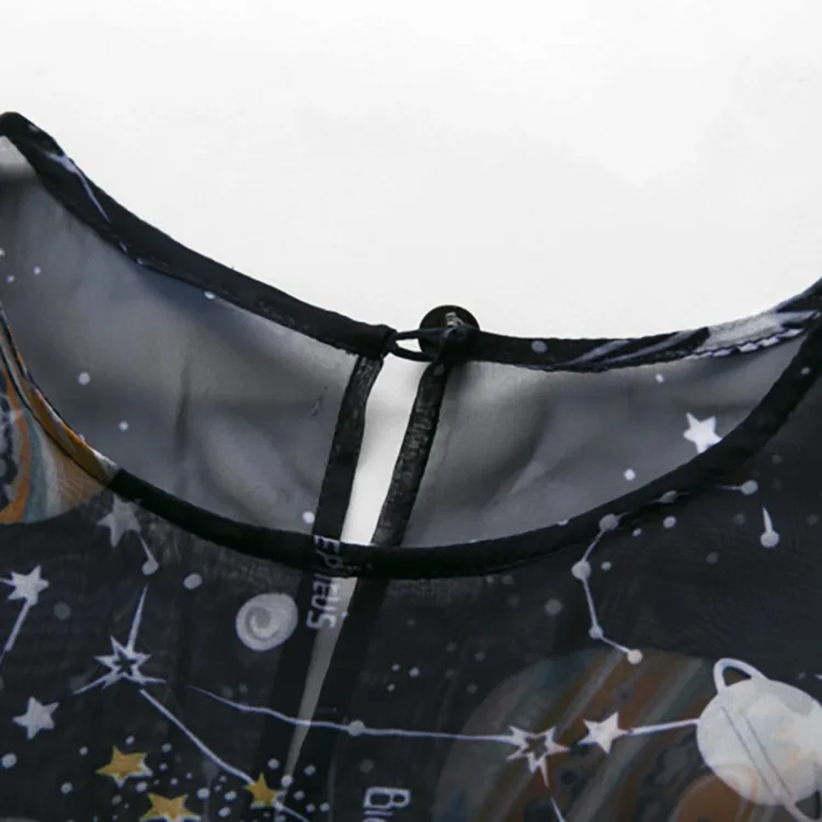 2019 Spring  Summer New Women  Wear Star Pattern Print Dress  Perspective Chiffon Fashion Women Temperament Commuting Printing