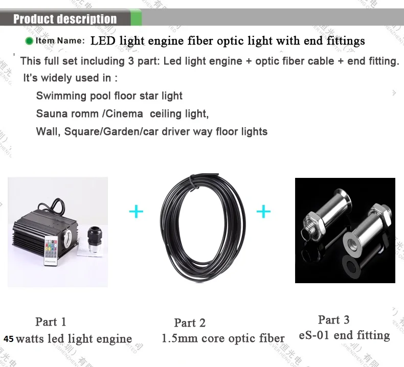 Водонепроницаемый 1,5 мм металлический конец штуцера излучающий с длиной кабеля 30 м и 45 Вт светодиодный источник света пульт дистанционного