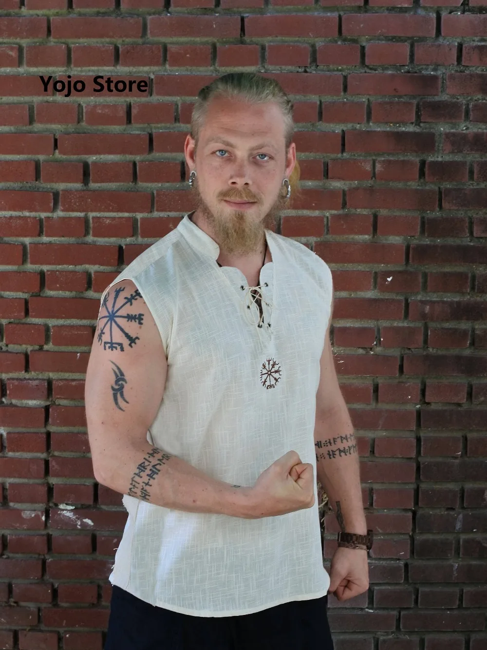 

Renaissance Mens Sleeveless Knight Top Shirt Medieval Peasant Pirate Cos Costume