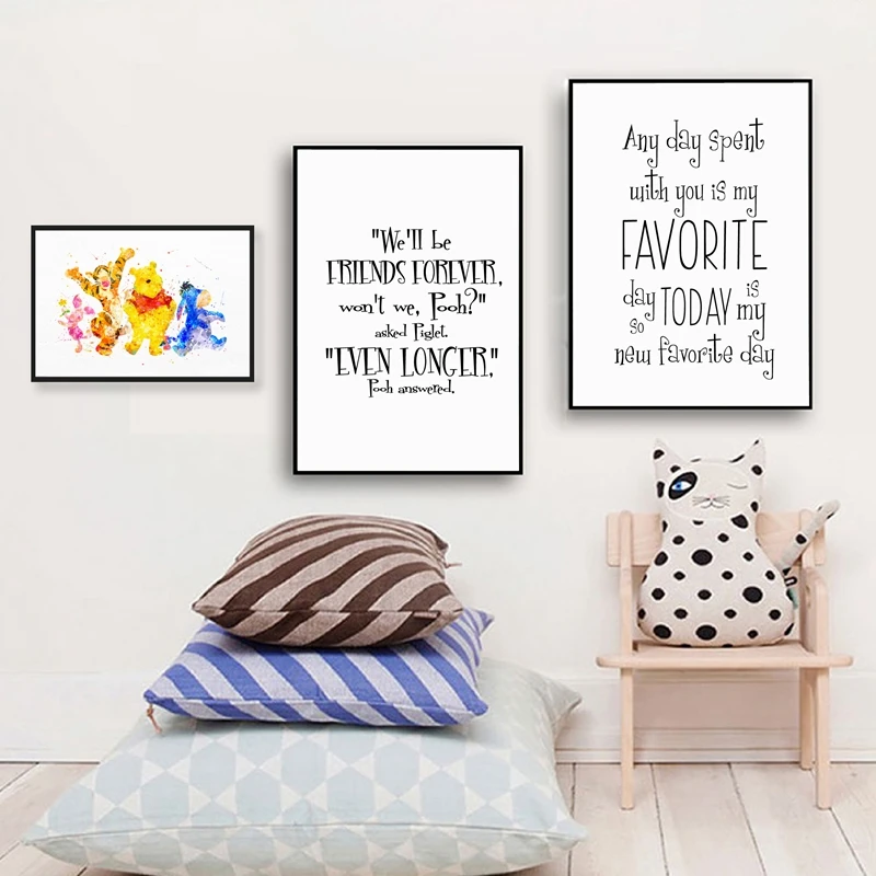 

Winnie the Pooh Friendship Quote Posters And Prints Wall Art Canvas Painting Wall Pictures For Kids Room Cartoon Decoration