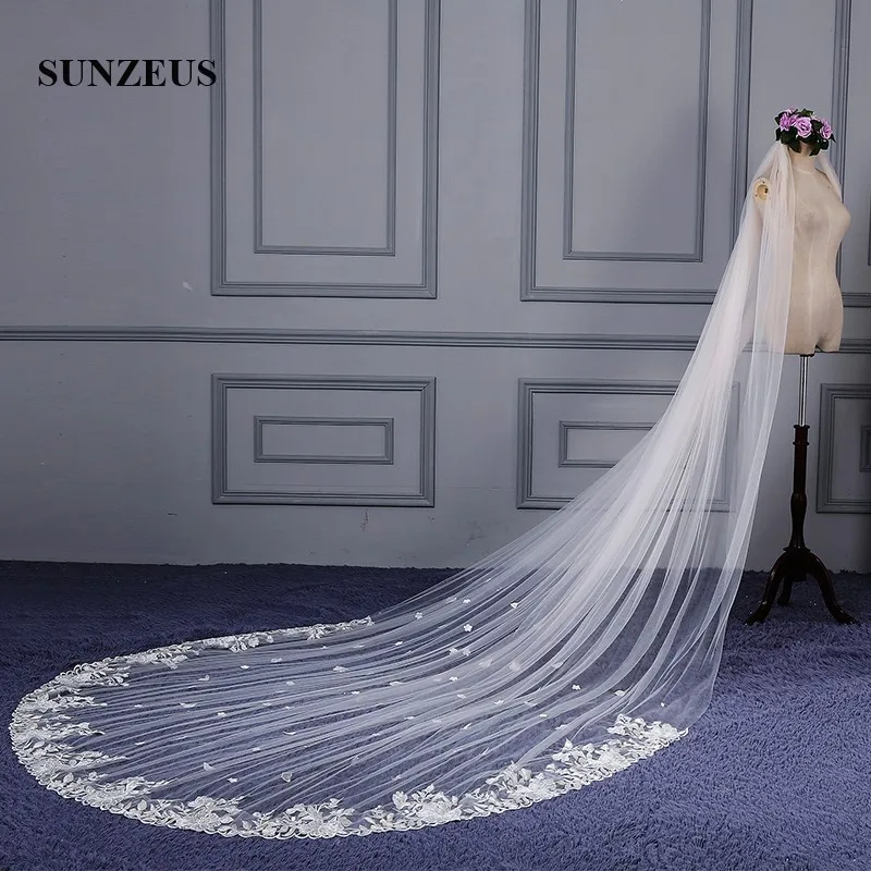 Тюль цвета шампанского длиной около 4 метров, фата невесты с кружевной аппликацией, Очаровательная свадебная фата аксессуары SBV40