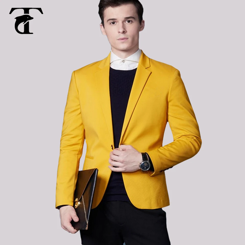 Notch Lapel Yellow Fashion New Style Slim Fit Blazers Men