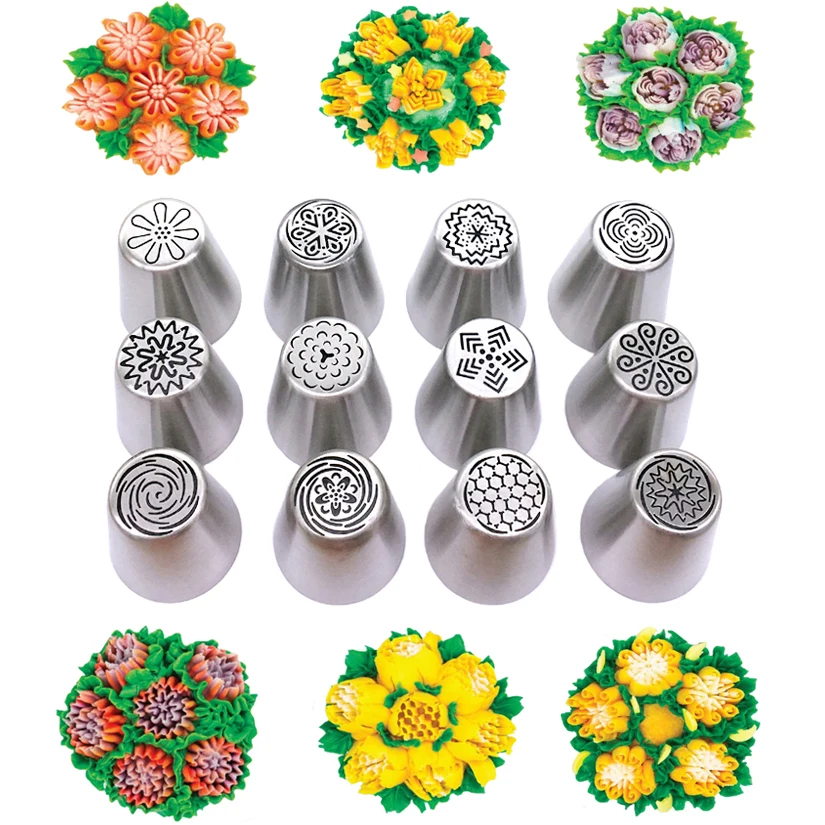 

12 Pcs/set Larger Stainless Steel Russian Tulip Icing Piping Nozzles Fondant Cake Decorating Tip Sets Tools