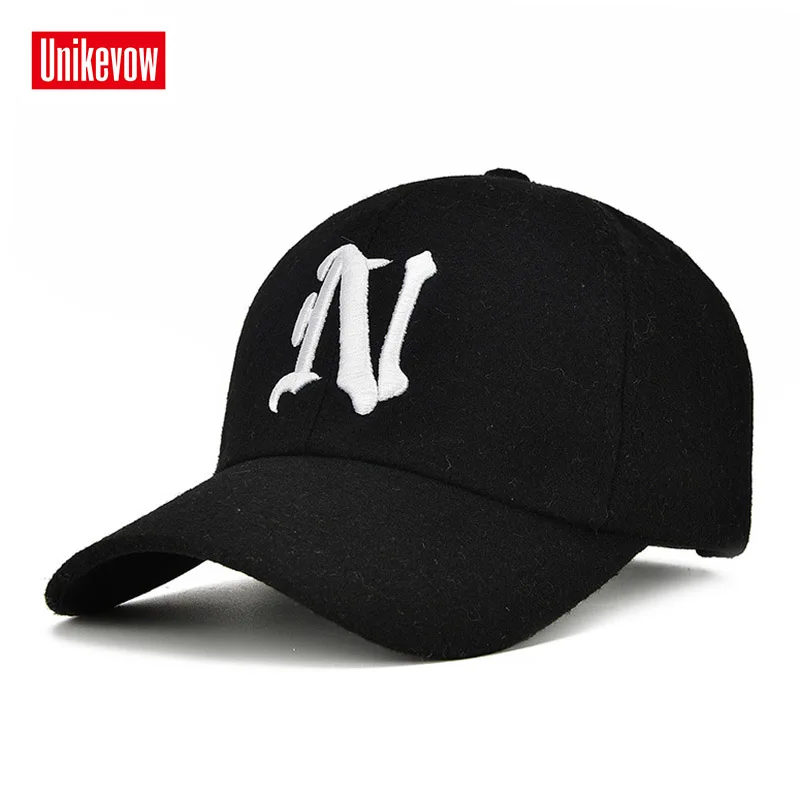 

UNIKVOW 1Piece Winter Baseball Cap Solid color leisure hats with N letter embroidered cap for men and women