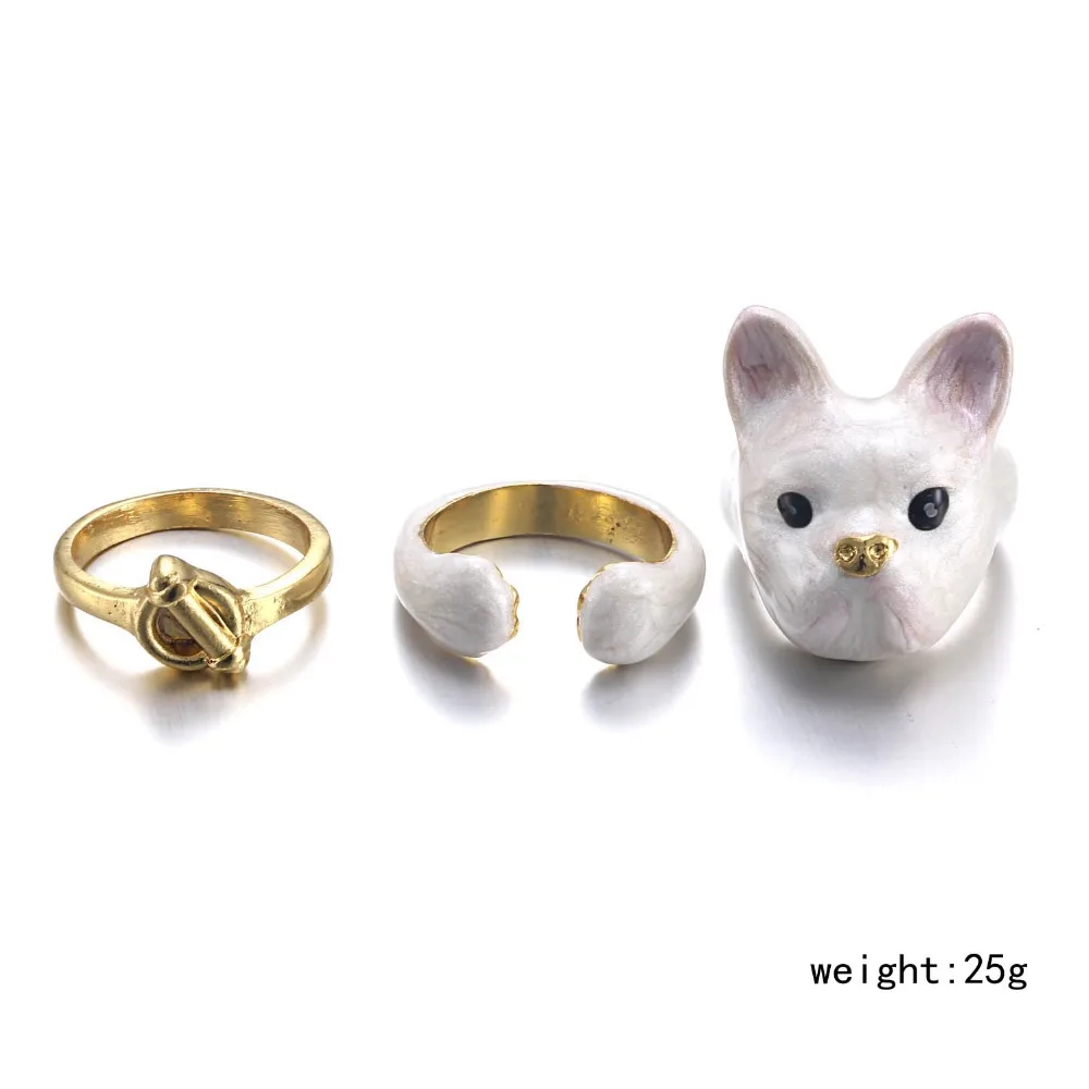 3 шт./компл. открытие манжеты кольцо комплект 3D животных кольца золото Цвет панк собака Стиль из эмали люкс класса, обручальное кольцо, ювелирные изделия для девушек