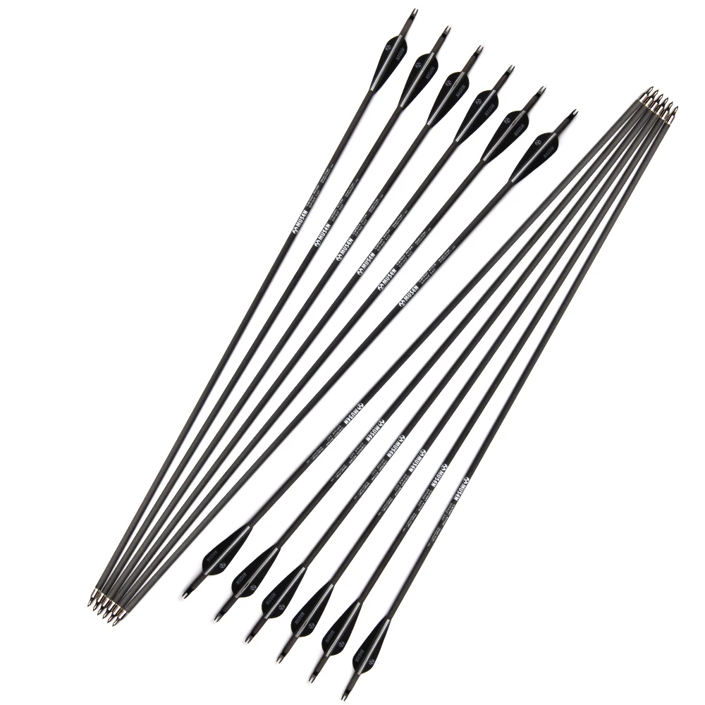

6/12 pcs 30 Inches Spine 340 Carbon Shaft Arrows with Removeable Head for Recurve and Compound Bow Under 75 Pounds Archery Shoot
