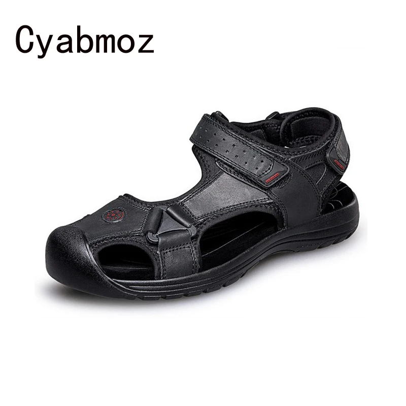 Mens Genuine Leather Sandals Summer Gladiator Waterproof Closed Toe