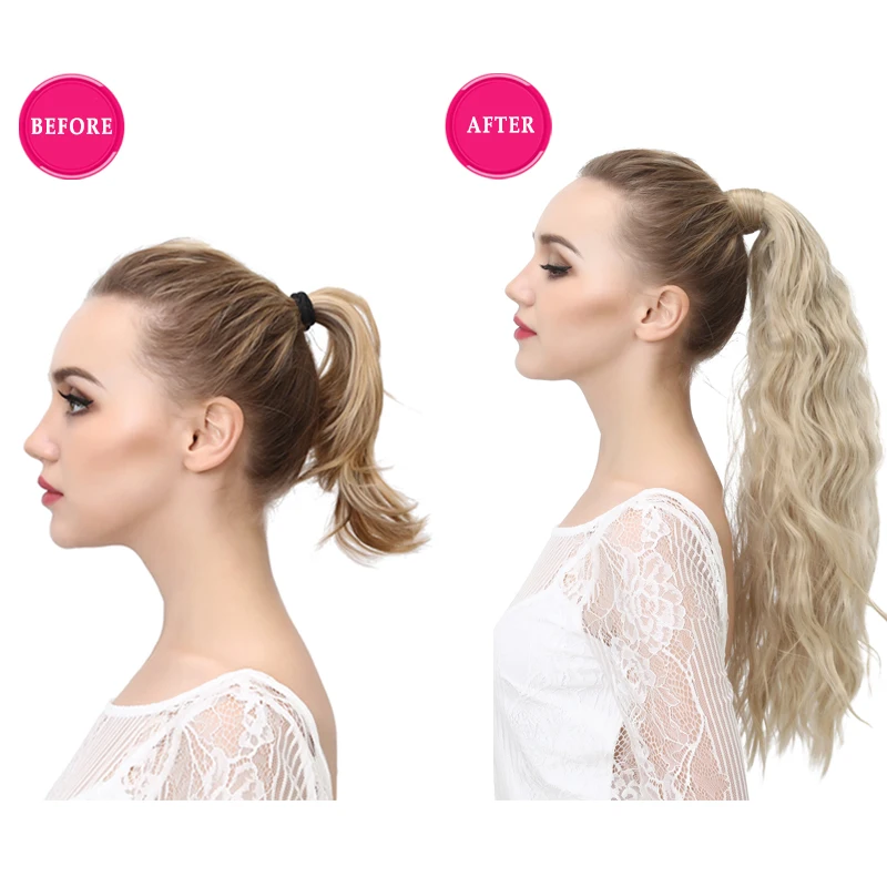 SARLA 22'' Kinky Straight Synthetic Ponytail Extensions Clip-in Pony Tail Natural Hair Extension Heat Resistant Hair Pieces P009